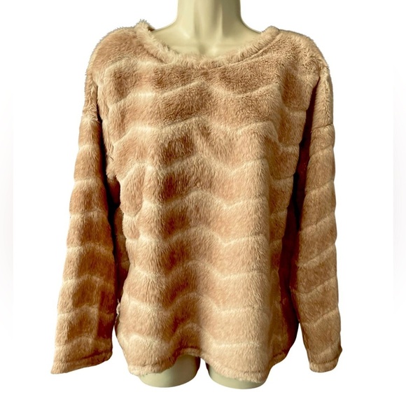 Dylan Chevron Faux Fur Long Sleeve Sweater Women's Size S Brown Tan Cozy - Picture 1 of 11